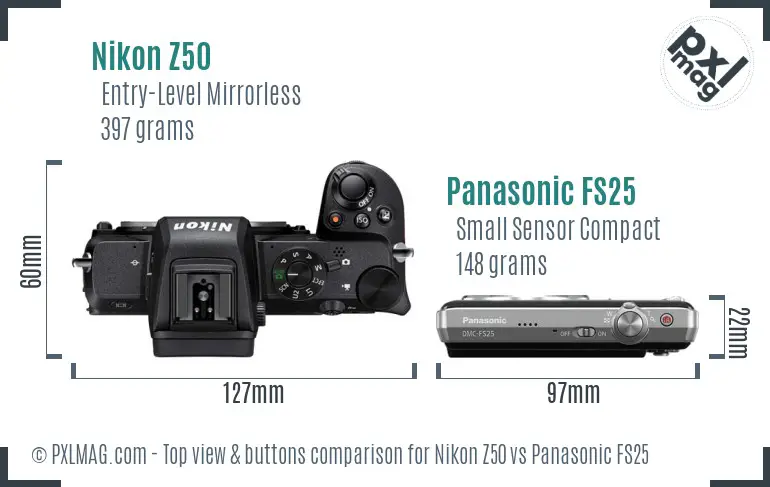 Nikon Z50 vs Panasonic FS25 top view buttons comparison