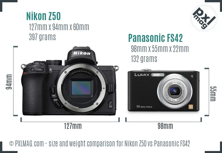 Nikon Z50 vs Panasonic FS42 size comparison
