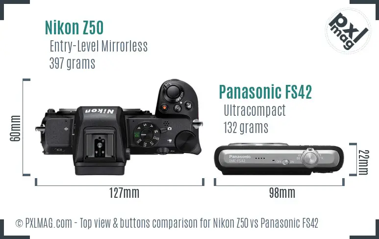 Nikon Z50 vs Panasonic FS42 top view buttons comparison