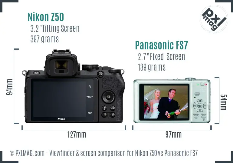Nikon Z50 vs Panasonic FS7 Screen and Viewfinder comparison