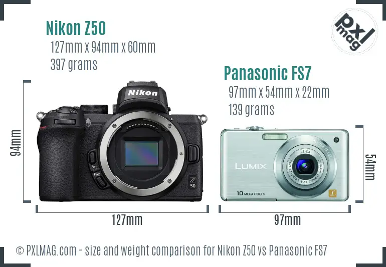 Nikon Z50 vs Panasonic FS7 size comparison