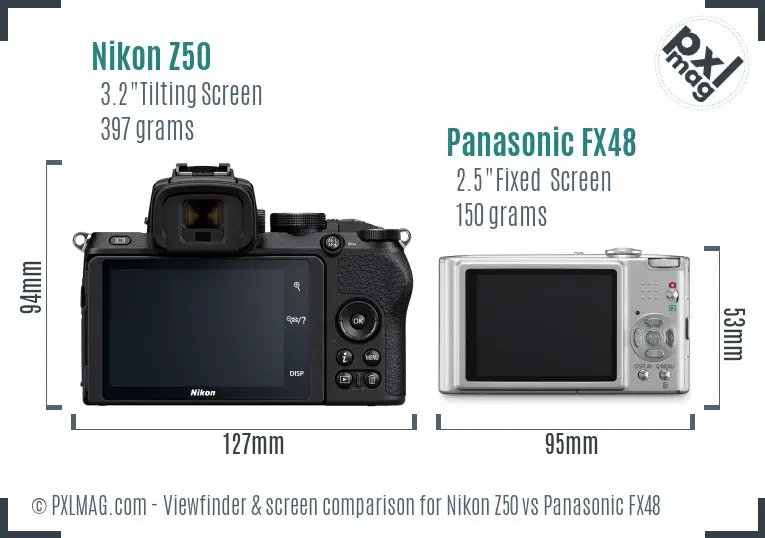 Nikon Z50 vs Panasonic FX48 Screen and Viewfinder comparison