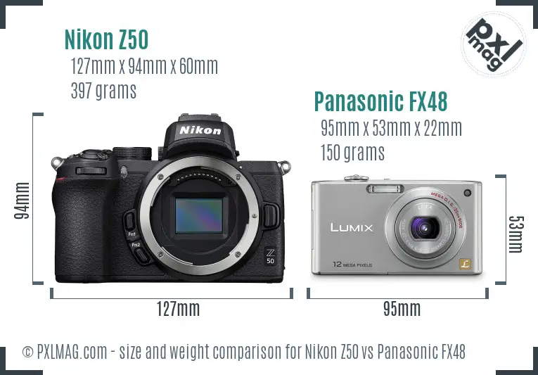 Nikon Z50 vs Panasonic FX48 size comparison
