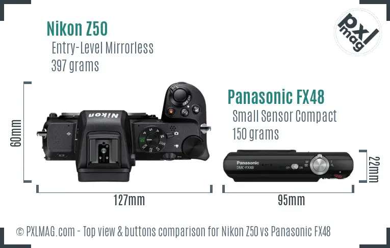 Nikon Z50 vs Panasonic FX48 top view buttons comparison