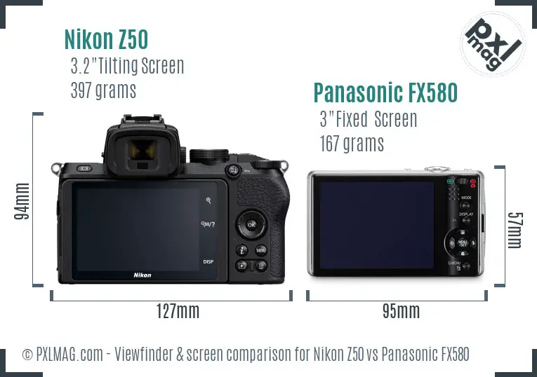 Nikon Z50 vs Panasonic FX580 Screen and Viewfinder comparison