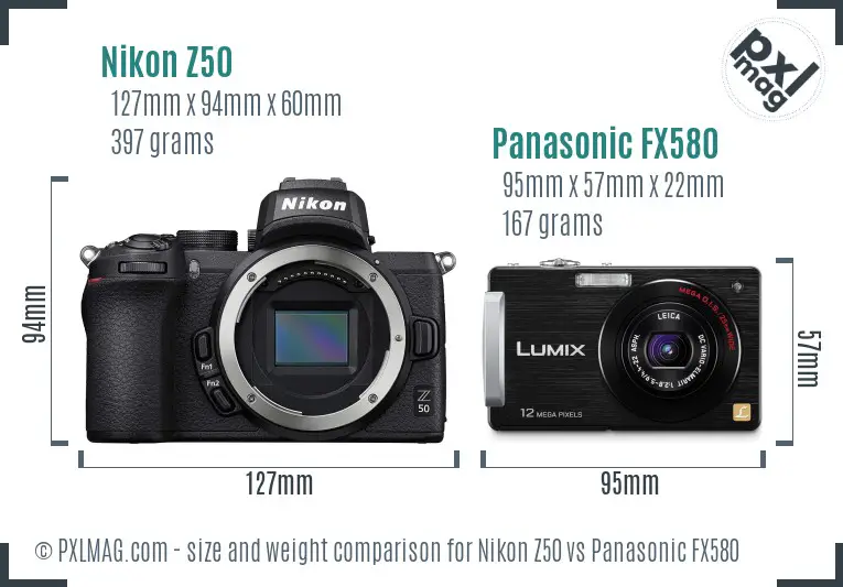 Nikon Z50 vs Panasonic FX580 size comparison