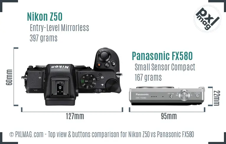 Nikon Z50 vs Panasonic FX580 top view buttons comparison