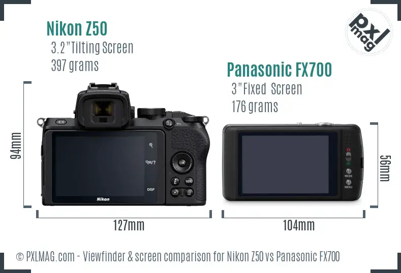 Nikon Z50 vs Panasonic FX700 Screen and Viewfinder comparison