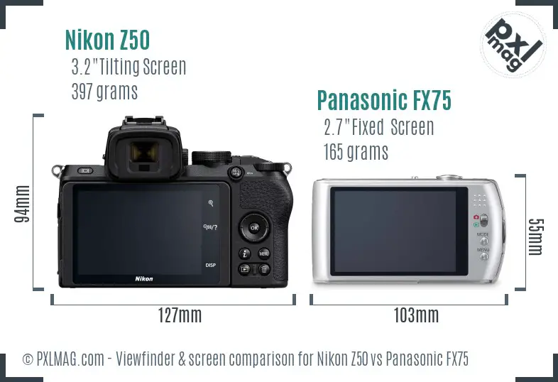 Nikon Z50 vs Panasonic FX75 Screen and Viewfinder comparison