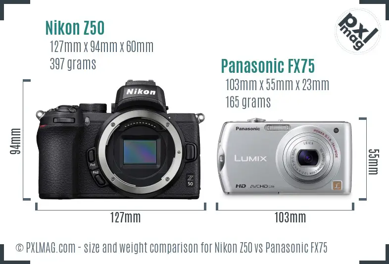 Nikon Z50 vs Panasonic FX75 size comparison