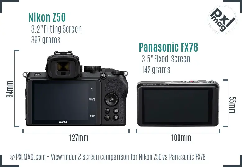 Nikon Z50 vs Panasonic FX78 Screen and Viewfinder comparison