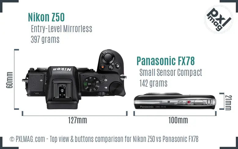 Nikon Z50 vs Panasonic FX78 top view buttons comparison