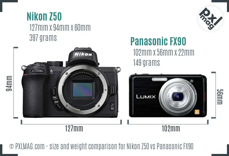Nikon Z50 vs Panasonic FX90 size comparison