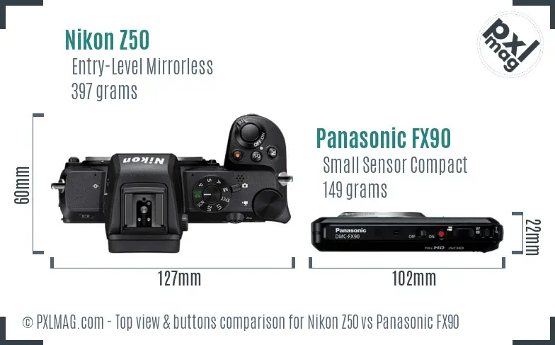 Nikon Z50 vs Panasonic FX90 top view buttons comparison