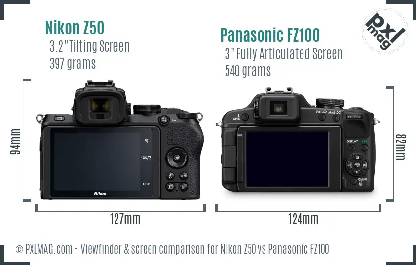 Nikon Z50 vs Panasonic FZ100 Screen and Viewfinder comparison