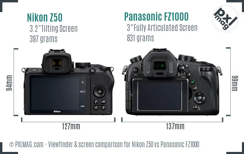 Nikon Z50 vs Panasonic FZ1000 Screen and Viewfinder comparison