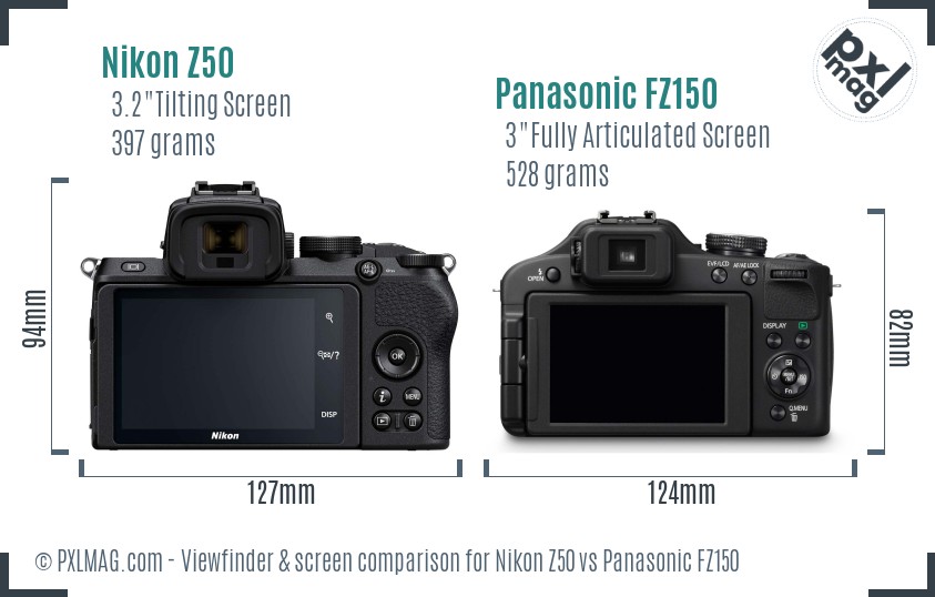 Nikon Z50 vs Panasonic FZ150 Screen and Viewfinder comparison