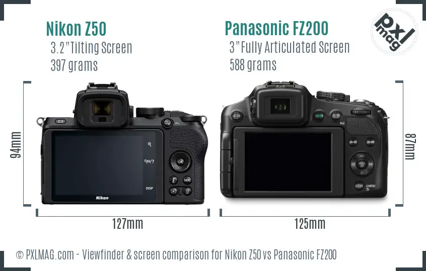 Nikon Z50 vs Panasonic FZ200 Screen and Viewfinder comparison