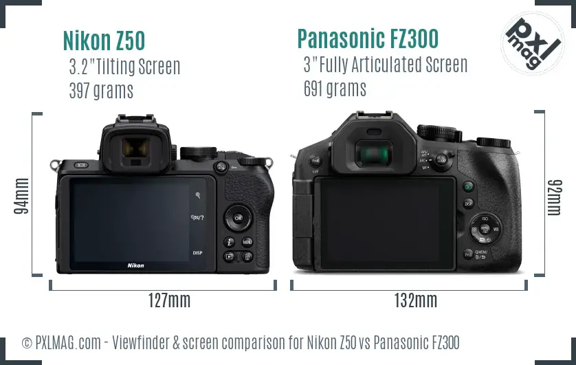 Nikon Z50 vs Panasonic FZ300 Screen and Viewfinder comparison