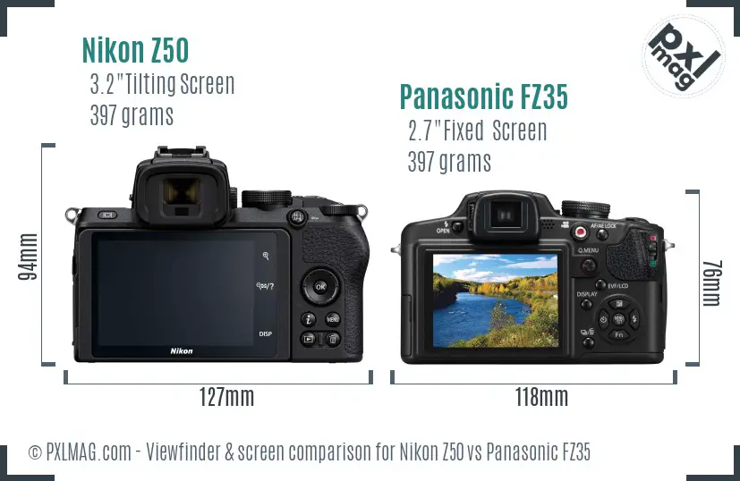 Nikon Z50 vs Panasonic FZ35 Screen and Viewfinder comparison