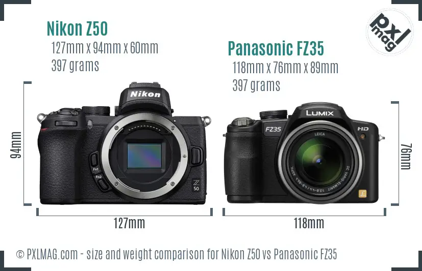 Nikon Z50 vs Panasonic FZ35 size comparison