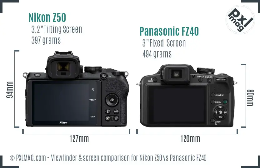 Nikon Z50 vs Panasonic FZ40 Screen and Viewfinder comparison