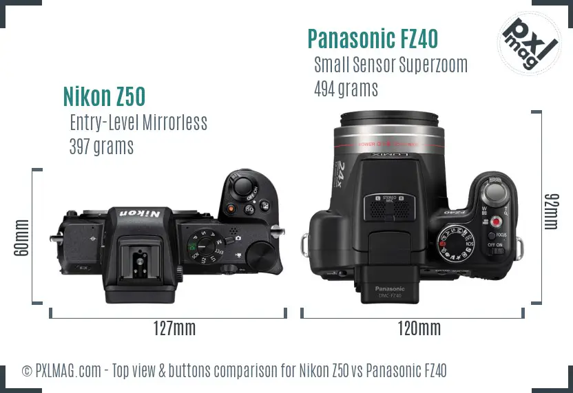 Nikon Z50 vs Panasonic FZ40 top view buttons comparison