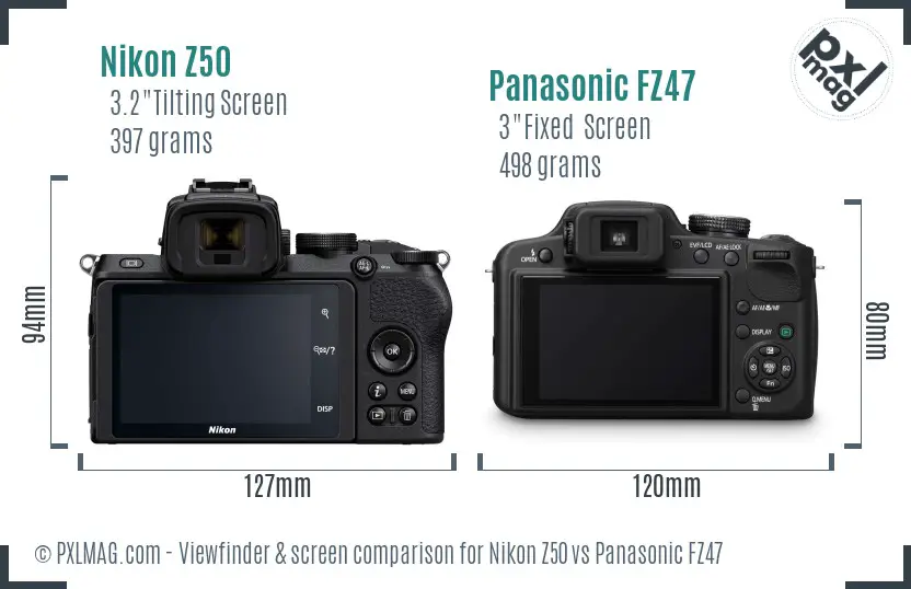 Nikon Z50 vs Panasonic FZ47 Screen and Viewfinder comparison