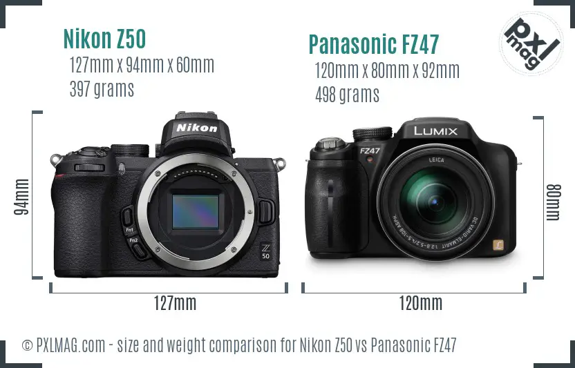 Nikon Z50 vs Panasonic FZ47 size comparison