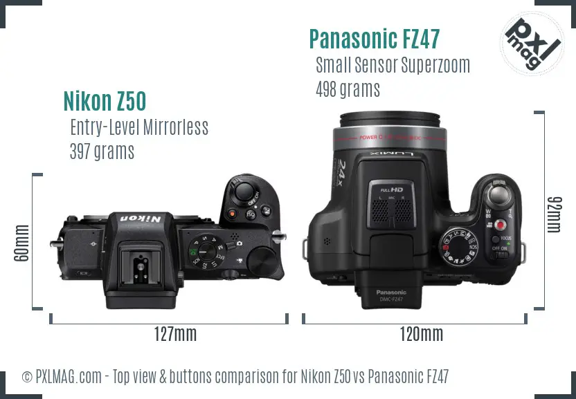 Nikon Z50 vs Panasonic FZ47 top view buttons comparison