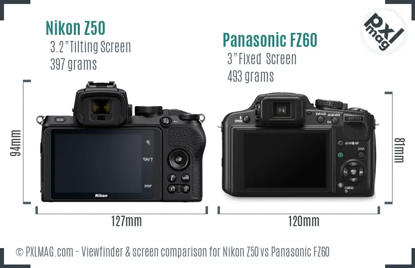 Nikon Z50 vs Panasonic FZ60 Screen and Viewfinder comparison