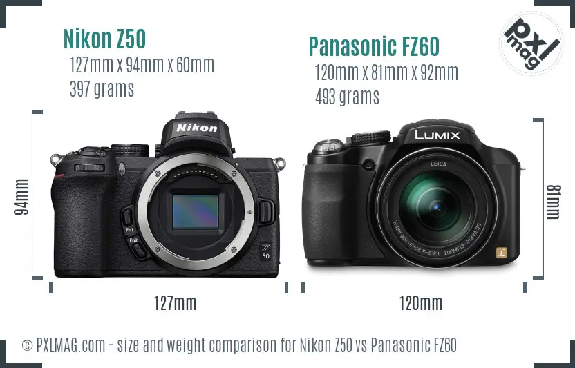 Nikon Z50 vs Panasonic FZ60 size comparison