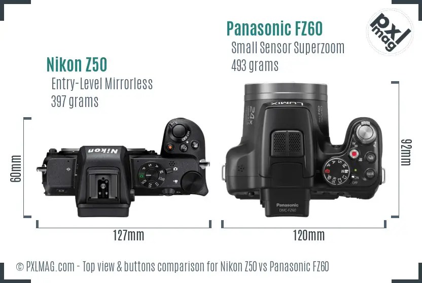 Nikon Z50 vs Panasonic FZ60 top view buttons comparison