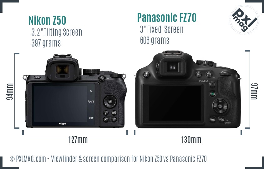 Nikon Z50 vs Panasonic FZ70 Screen and Viewfinder comparison