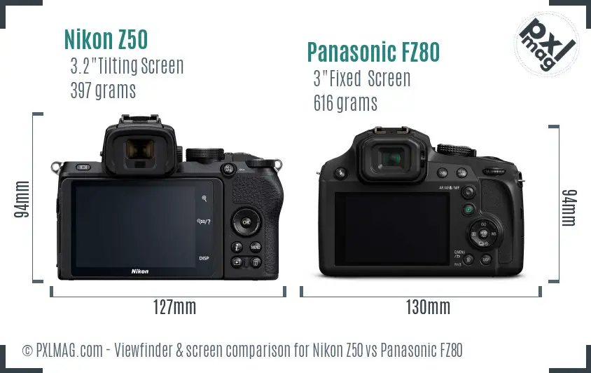 Nikon Z50 vs Panasonic FZ80 Screen and Viewfinder comparison