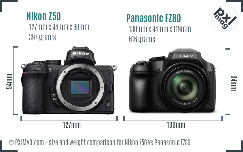 Nikon Z50 vs Panasonic FZ80 size comparison