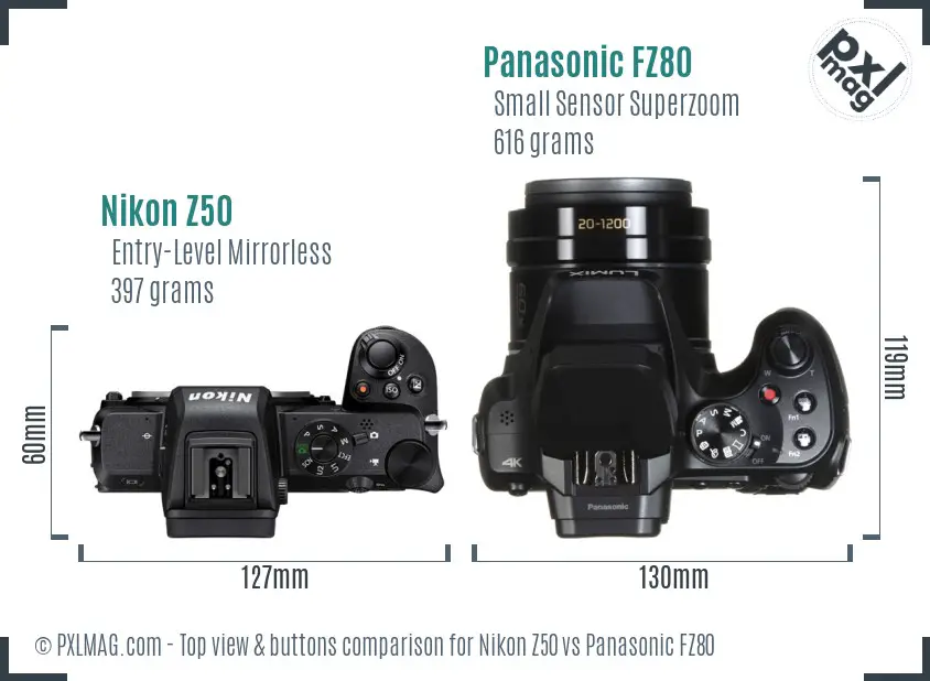 Nikon Z50 vs Panasonic FZ80 top view buttons comparison