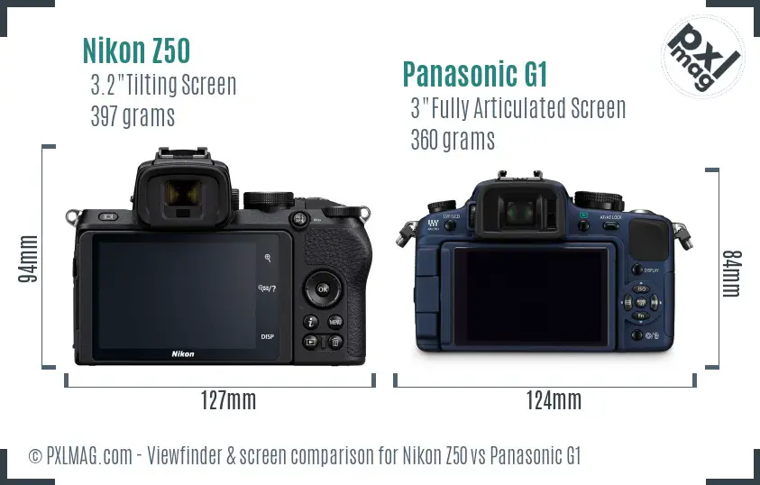 Nikon Z50 vs Panasonic G1 Screen and Viewfinder comparison