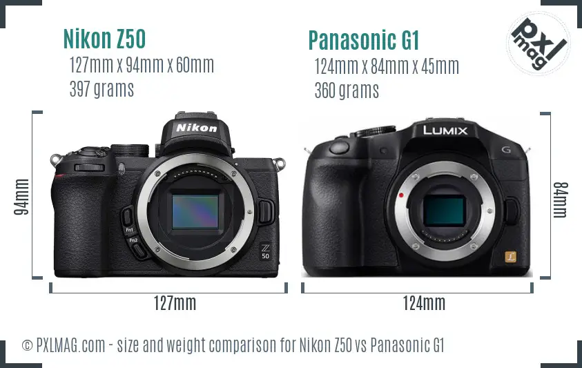 Nikon Z50 vs Panasonic G1 size comparison