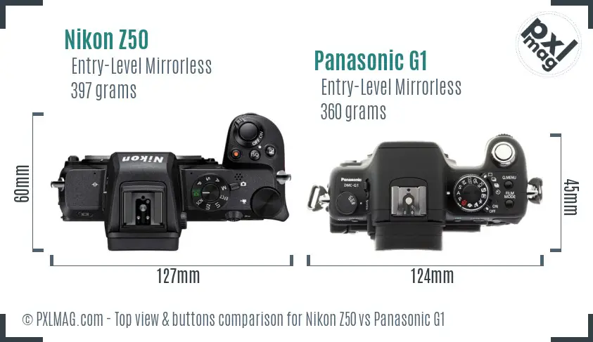 Nikon Z50 vs Panasonic G1 top view buttons comparison