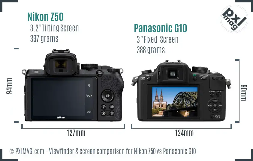 Nikon Z50 vs Panasonic G10 Screen and Viewfinder comparison
