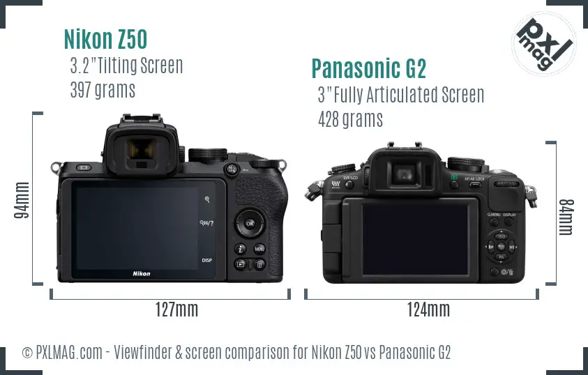 Nikon Z50 vs Panasonic G2 Screen and Viewfinder comparison