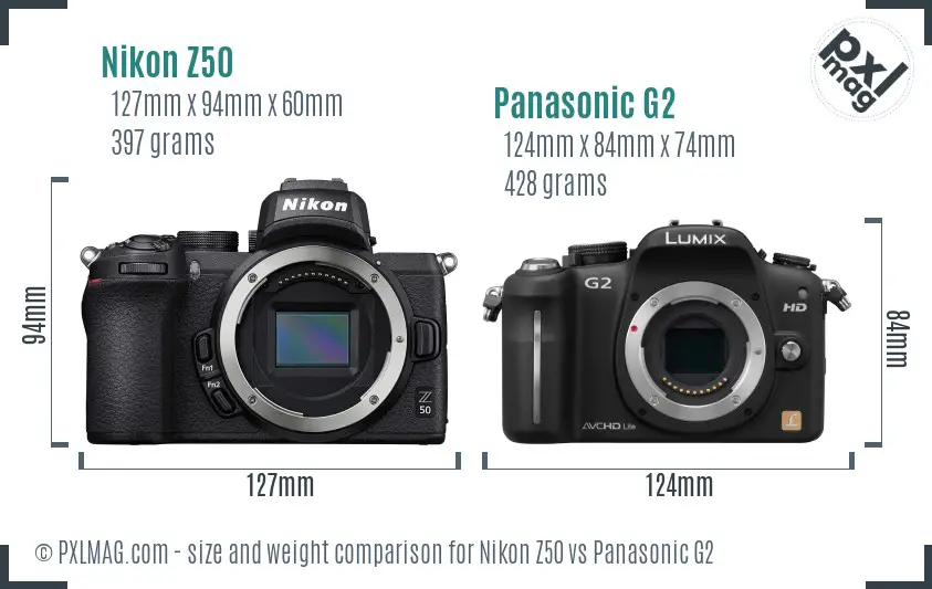 Nikon Z50 vs Panasonic G2 size comparison