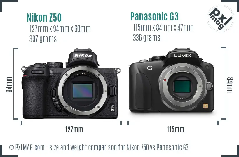 Nikon Z50 vs Panasonic G3 size comparison