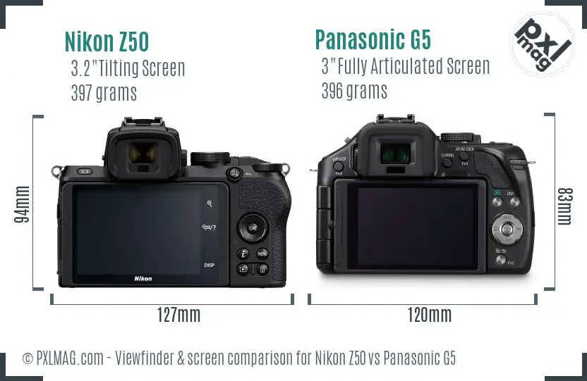 Nikon Z50 vs Panasonic G5 Screen and Viewfinder comparison