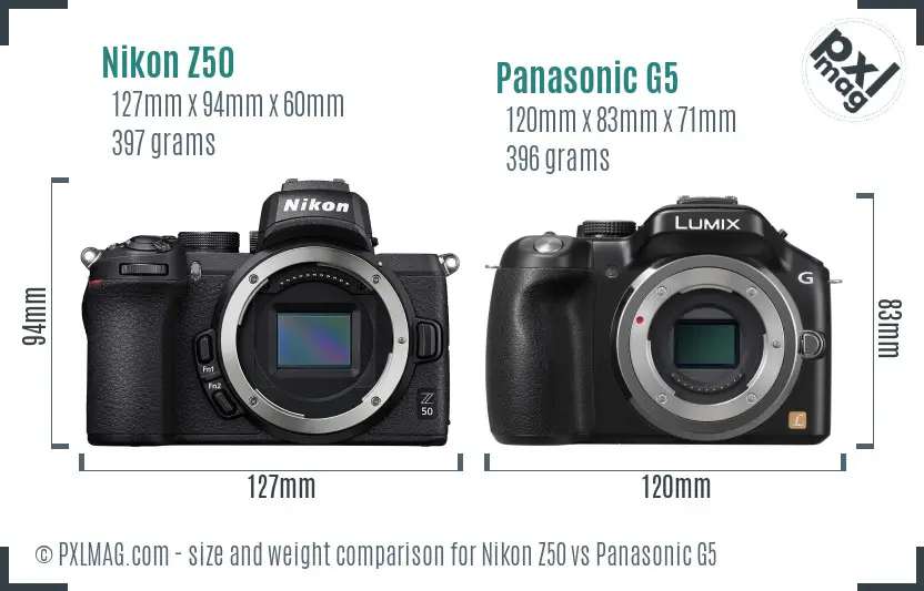 Nikon Z50 vs Panasonic G5 size comparison