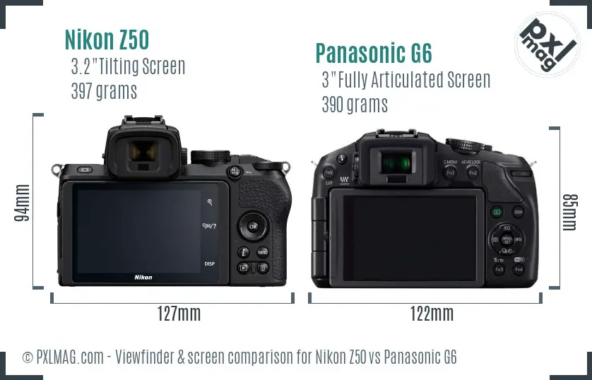 Nikon Z50 vs Panasonic G6 Screen and Viewfinder comparison