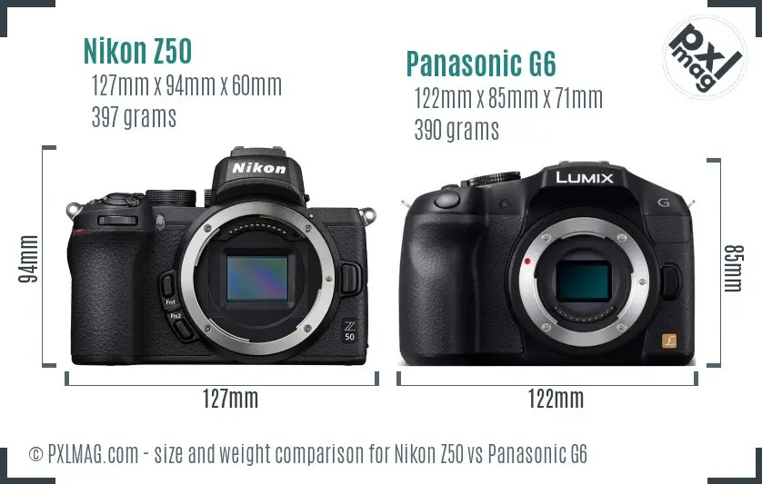 Nikon Z50 vs Panasonic G6 size comparison
