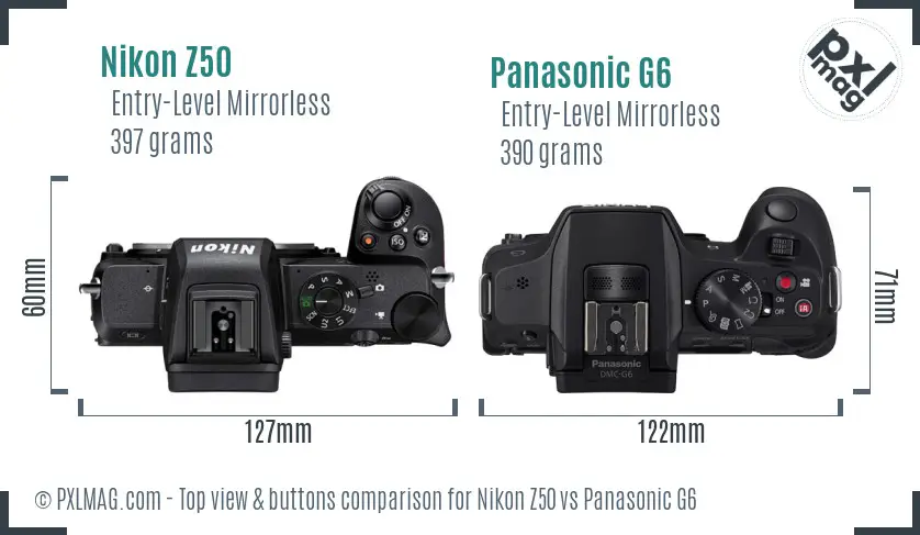 Nikon Z50 vs Panasonic G6 top view buttons comparison