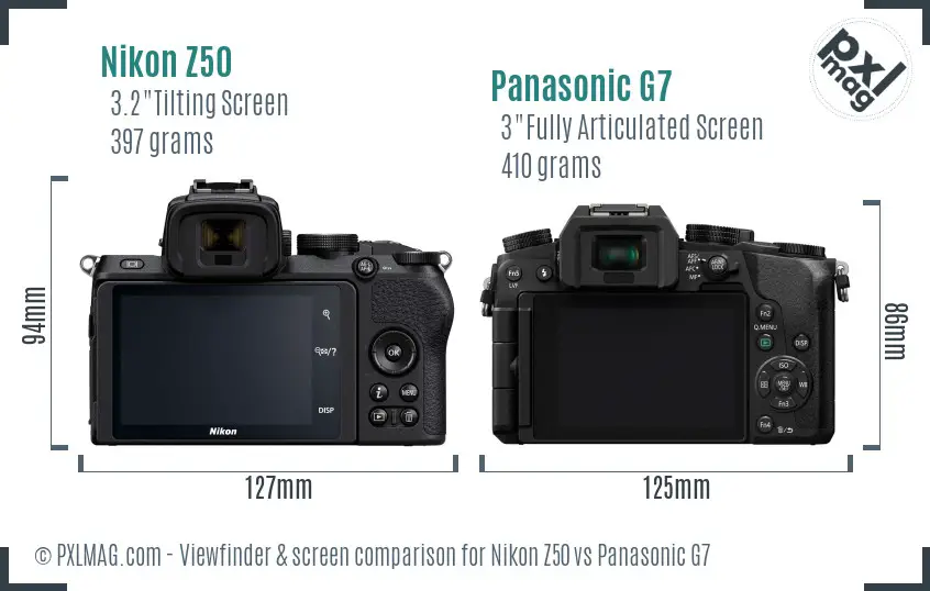 Nikon Z50 vs Panasonic G7 Screen and Viewfinder comparison